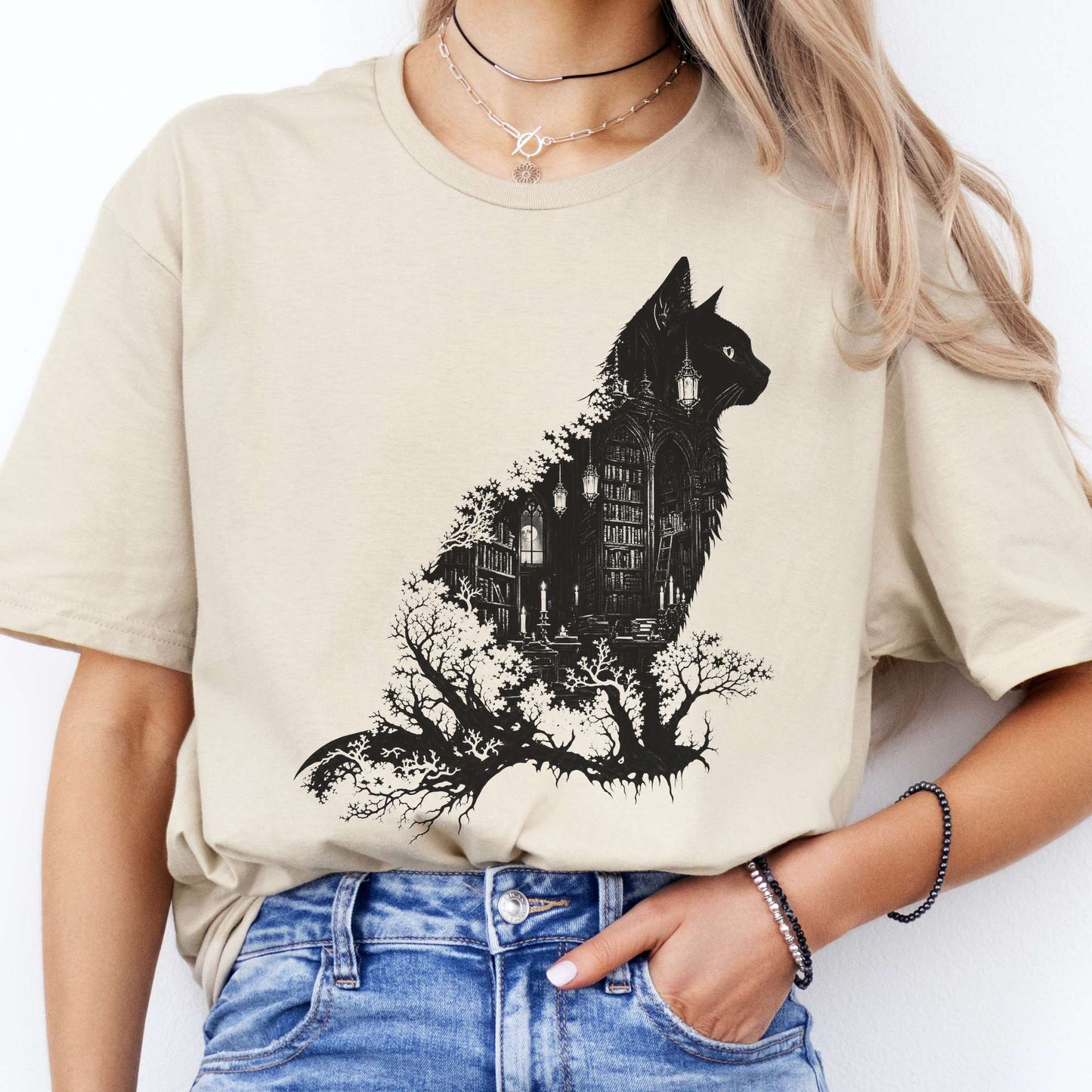 The Cat and the Library Literary T-Shirt