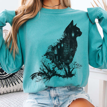Long-sleeve Seafoam / S The Cat and the Library Literary Long Sleeve The Mystic Eden
