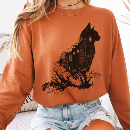 Long-sleeve Yam / S The Cat and the Library Literary Long Sleeve The Mystic Eden