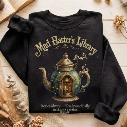 Mad Hatter's Library Lewis Carroll Literary Sweatshirt