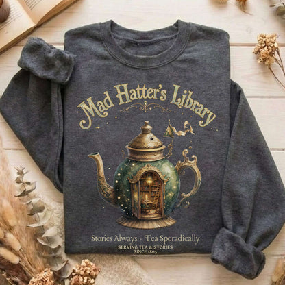 Mad Hatter's Library Lewis Carroll Literary Sweatshirt