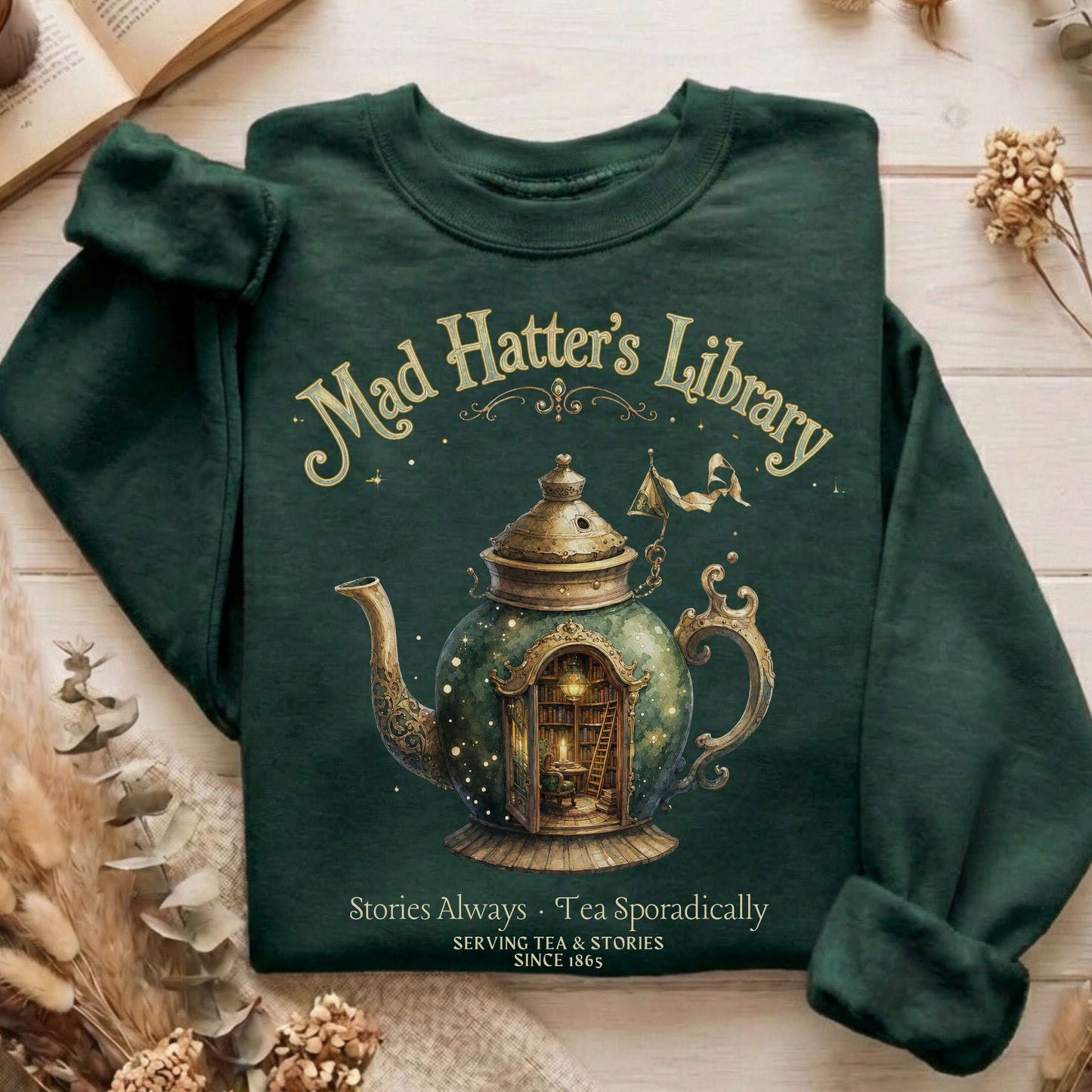 Mad Hatter's Library Lewis Carroll Literary Sweatshirt