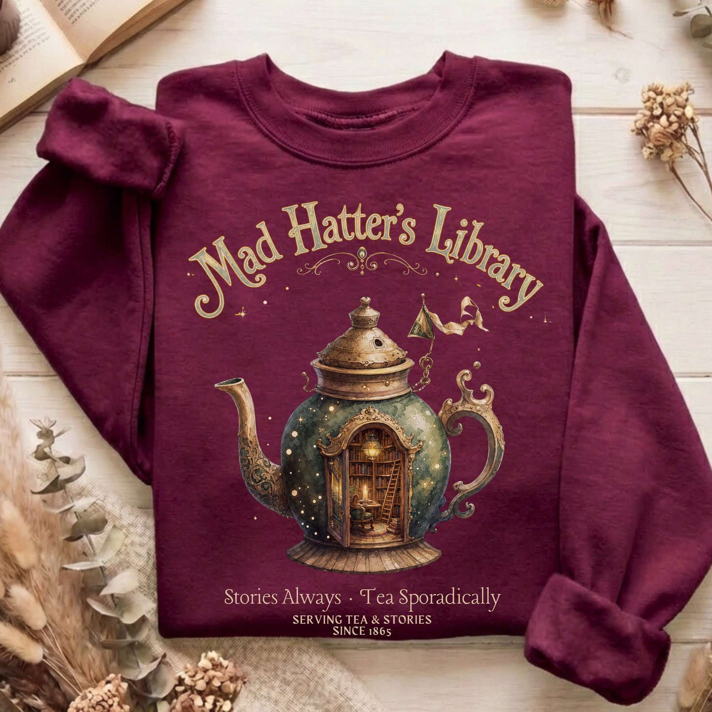 Mad Hatter's Library Lewis Carroll Literary Sweatshirt
