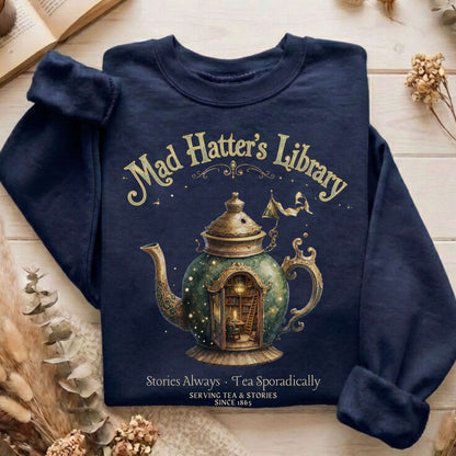 Mad Hatter's Library Lewis Carroll Literary Sweatshirt