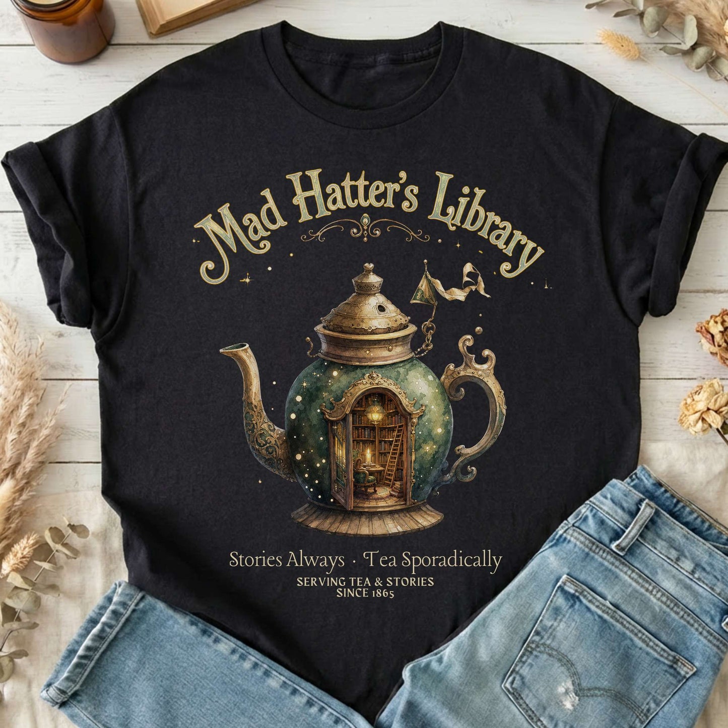 Mad Hatter's Library Lewis Carroll Literary T-Shirt