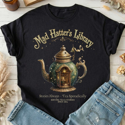 Mad Hatter's Library Lewis Carroll Literary T-Shirt