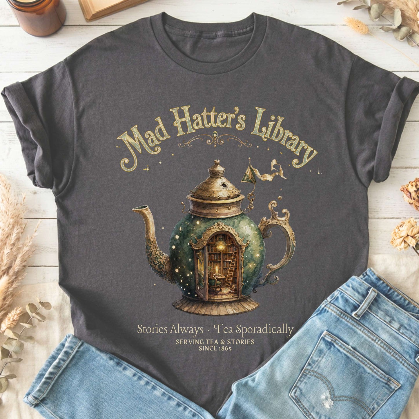 Mad Hatter's Library Lewis Carroll Literary T-Shirt