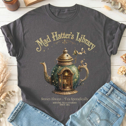 Mad Hatter's Library Lewis Carroll Literary T-Shirt