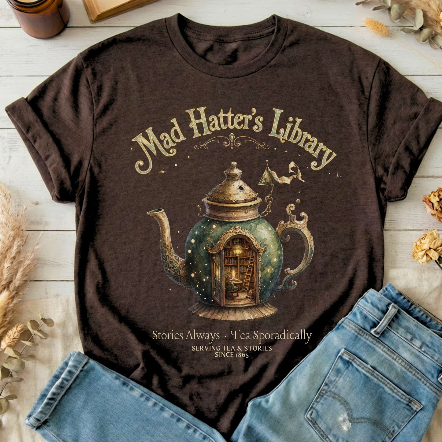 Mad Hatter's Library Lewis Carroll Literary T-Shirt