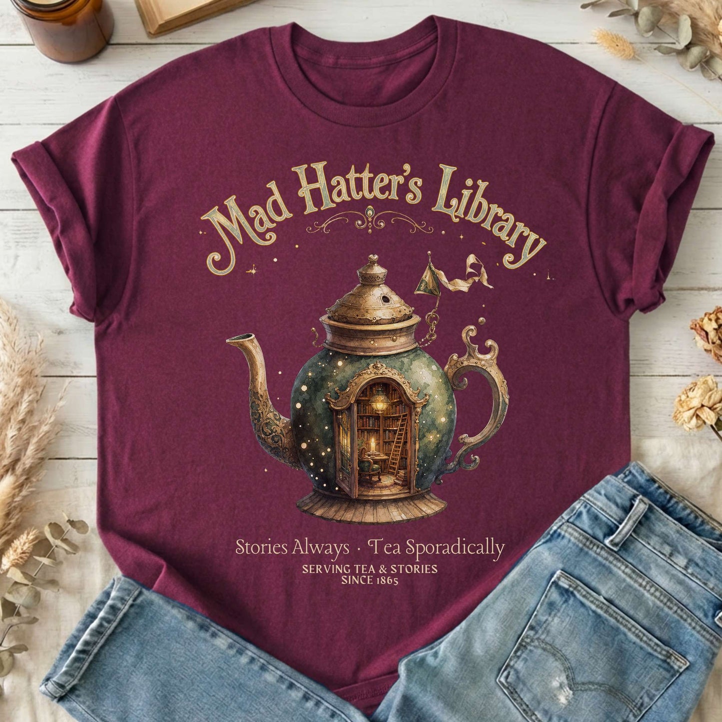 Mad Hatter's Library Lewis Carroll Literary T-Shirt