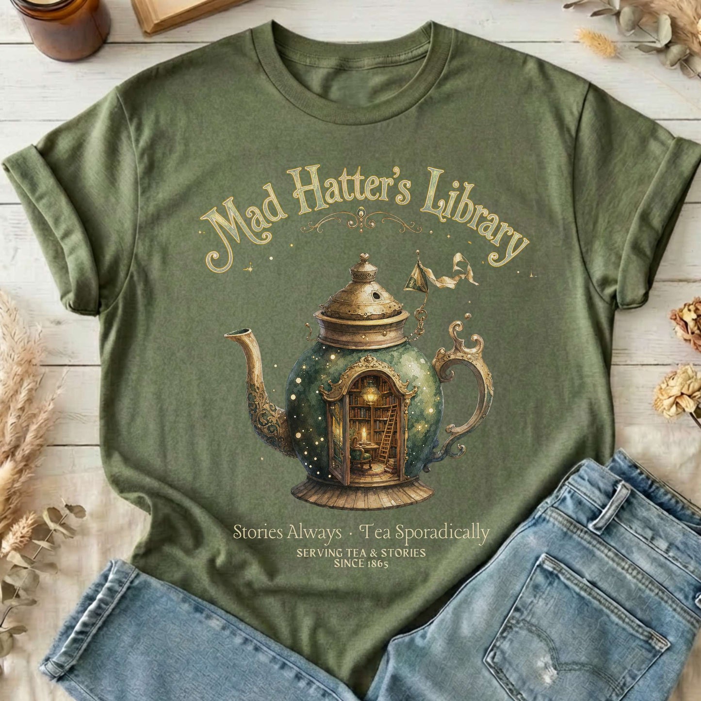 Mad Hatter's Library Lewis Carroll Literary T-Shirt