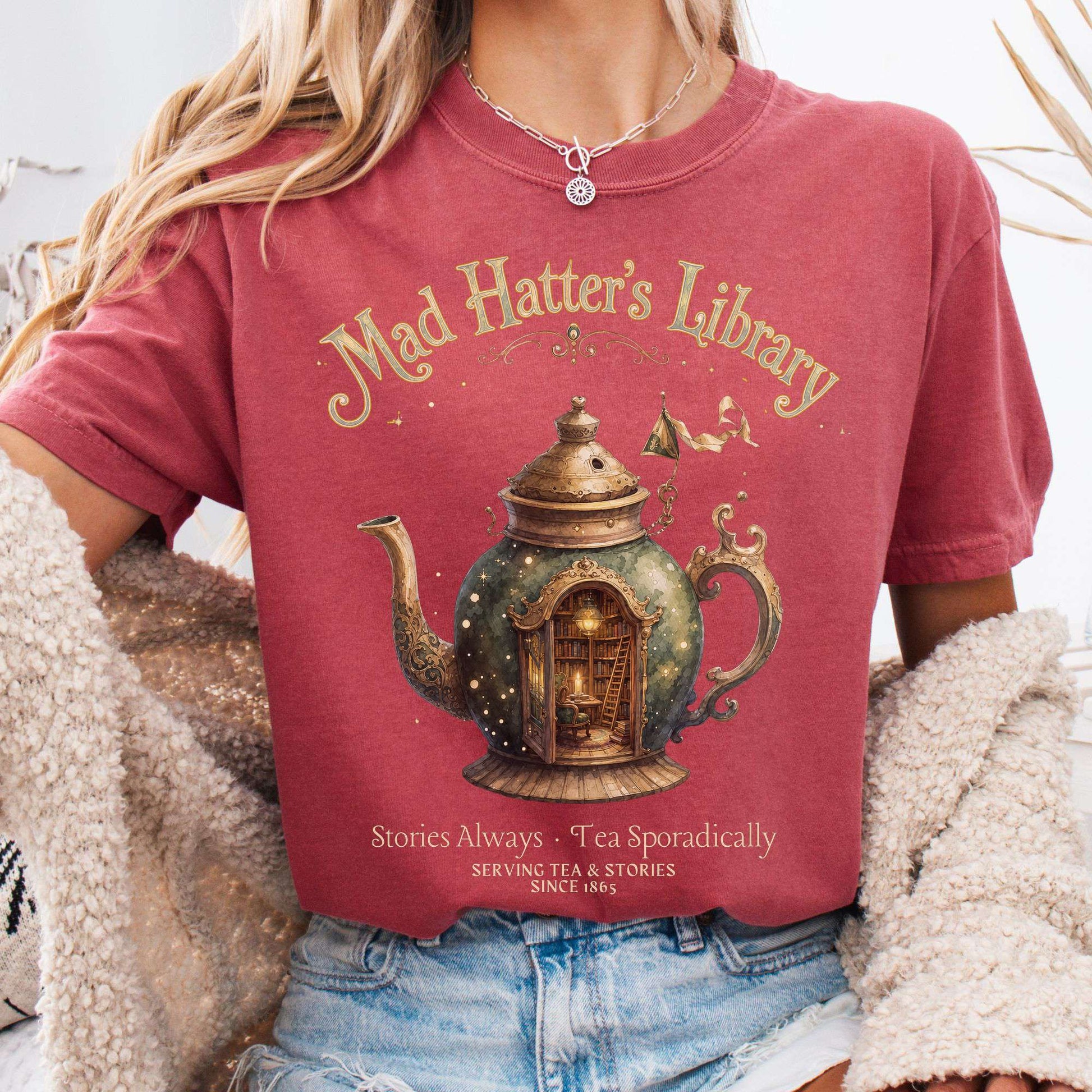 T-Shirt Crimson / S Mad Hatter's Library Lewis Carroll Literary T-Shirt The Mystic Eden