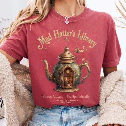 T-Shirt Crimson / S Mad Hatter's Library Lewis Carroll Literary T-Shirt The Mystic Eden