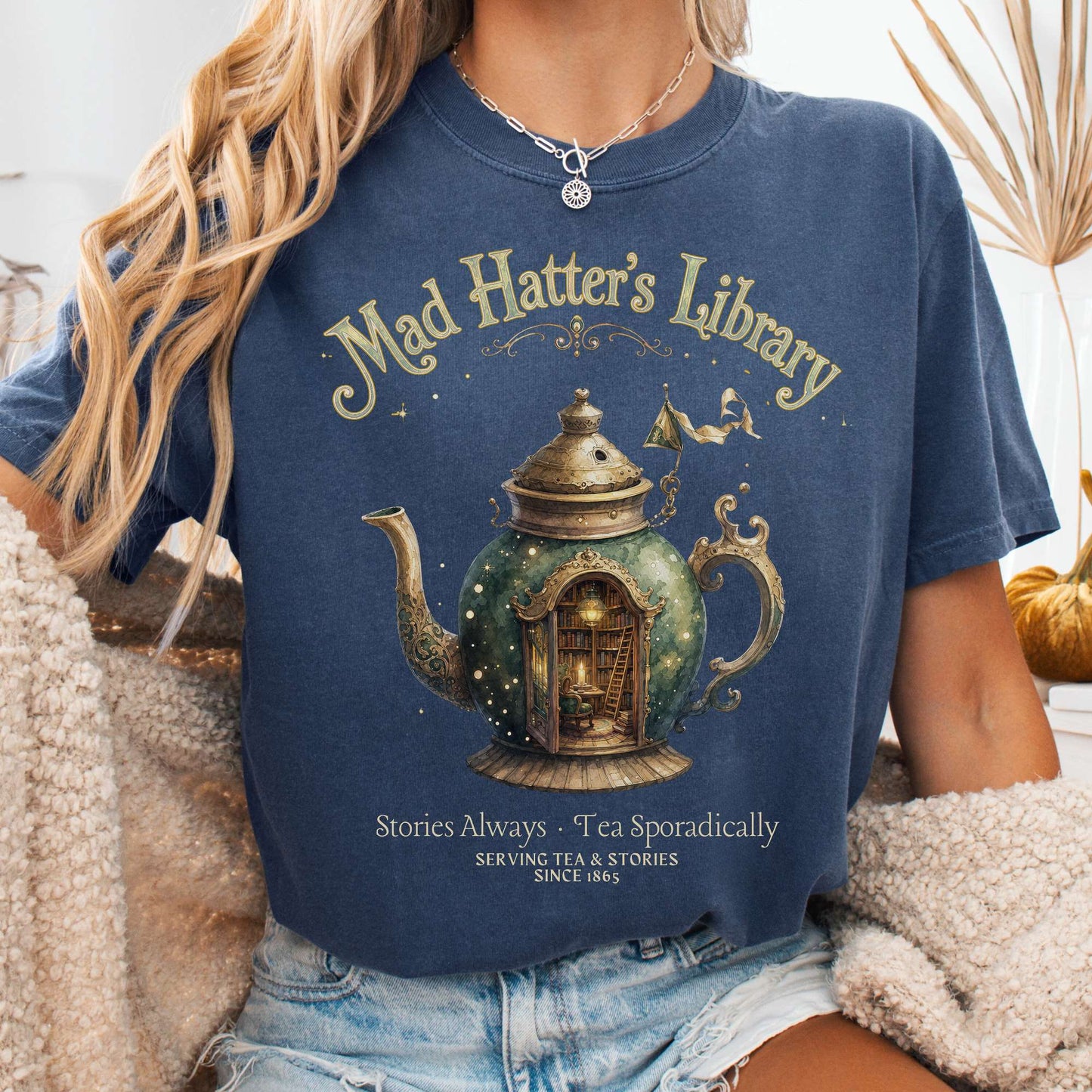 T-Shirt Denim / S Mad Hatter's Library Lewis Carroll Literary T-Shirt The Mystic Eden