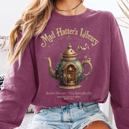 Long-sleeve Berry / S Mad Hatter's Library Lewis Carroll Literary Long Sleeve The Mystic Eden