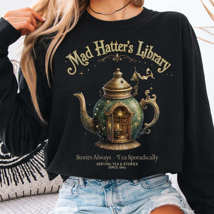 Long-sleeve Black / S Mad Hatter's Library Lewis Carroll Literary Long Sleeve The Mystic Eden