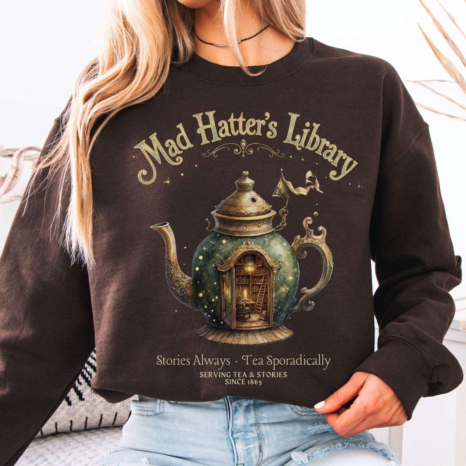 Sweatshirt Dark Chocolate / S Mad Hatter's Library Lewis Carroll Literary Crewneck Sweatshirt The Mystic Eden