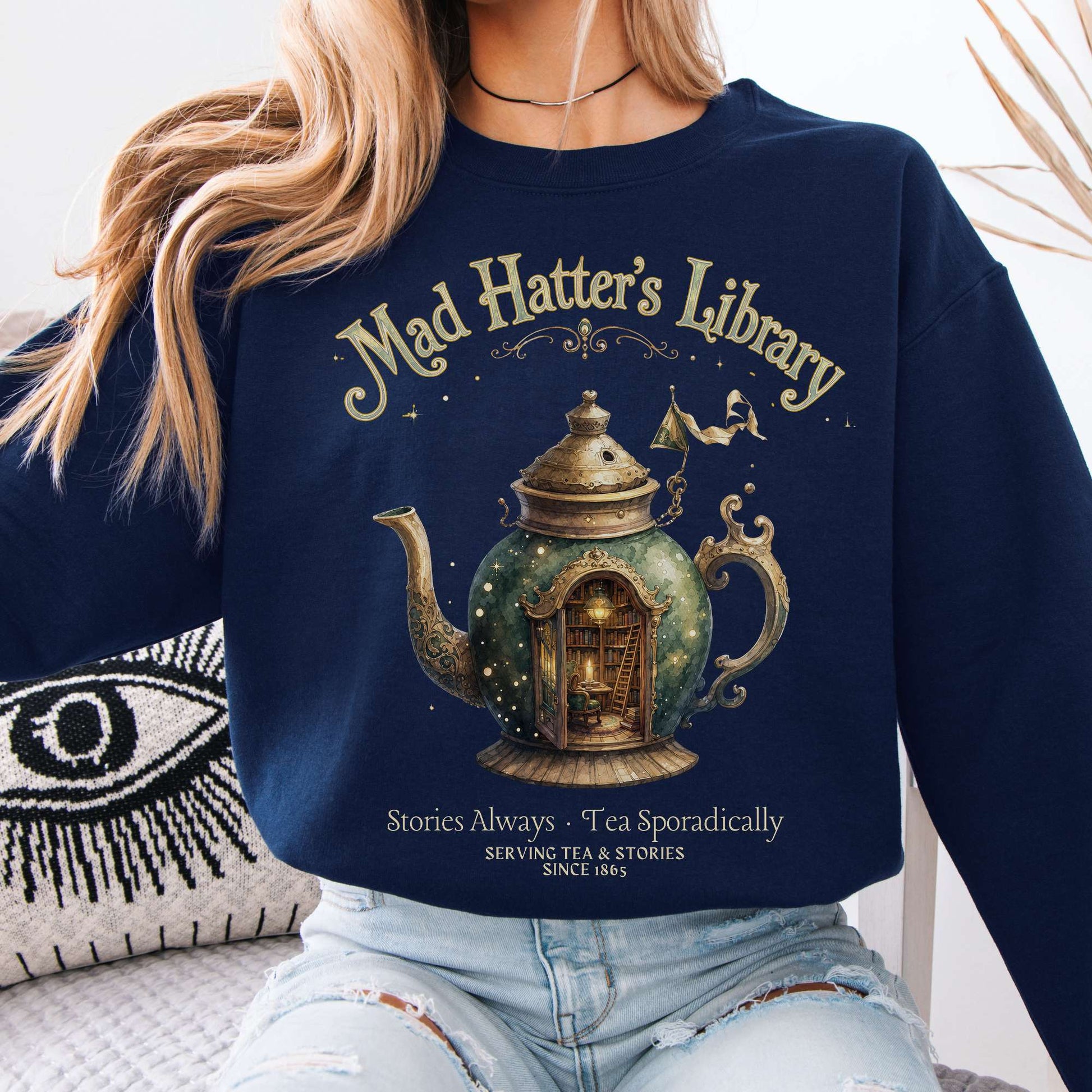 Sweatshirt Navy / S Mad Hatter's Library Lewis Carroll Literary Crewneck Sweatshirt The Mystic Eden