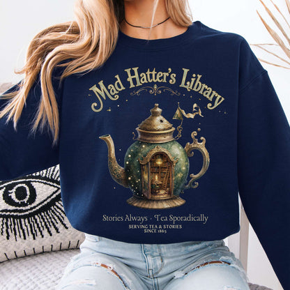 Sweatshirt Navy / S Mad Hatter's Library Lewis Carroll Literary Crewneck Sweatshirt The Mystic Eden