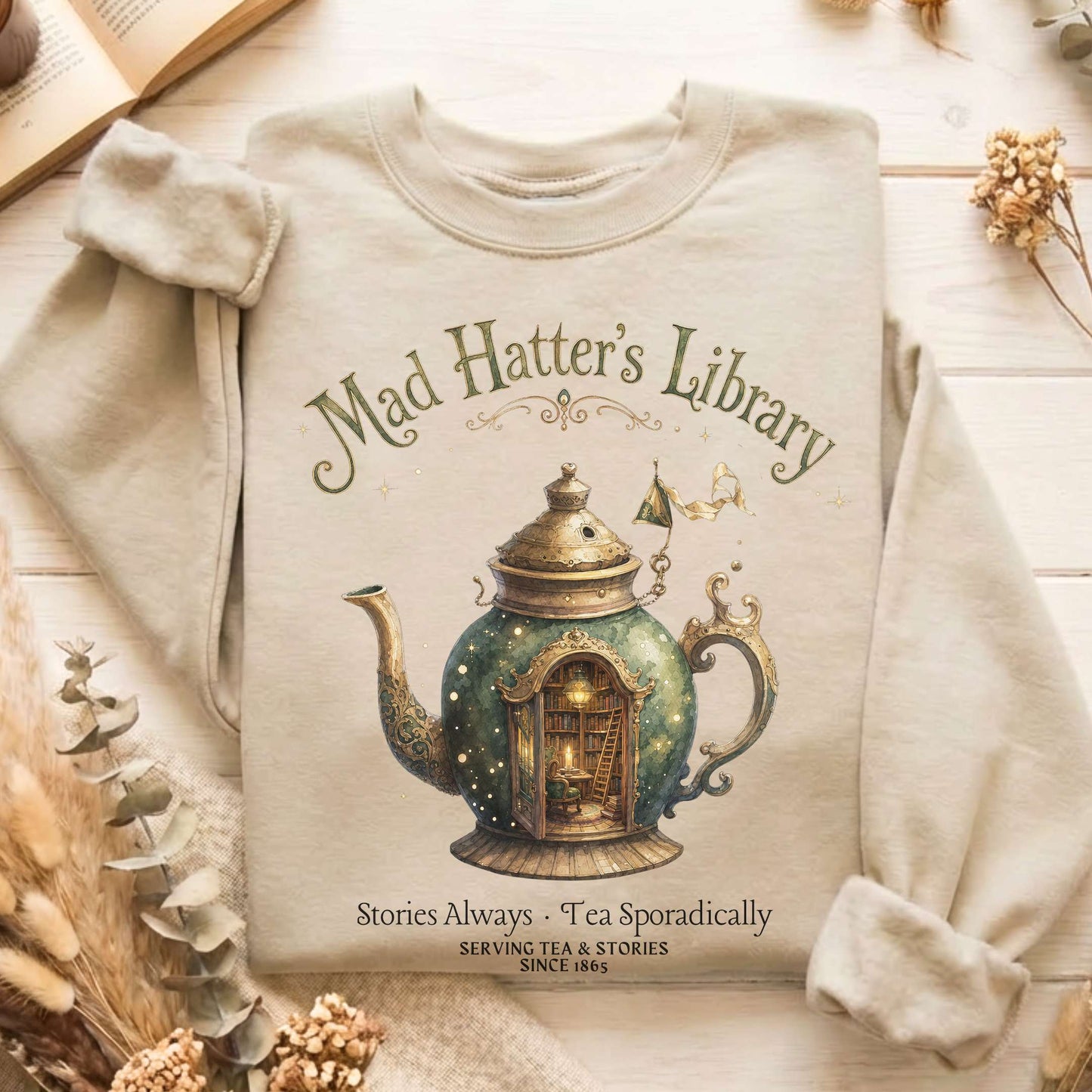 Mad Hatter's Library Lewis Carroll Literary Sweatshirt