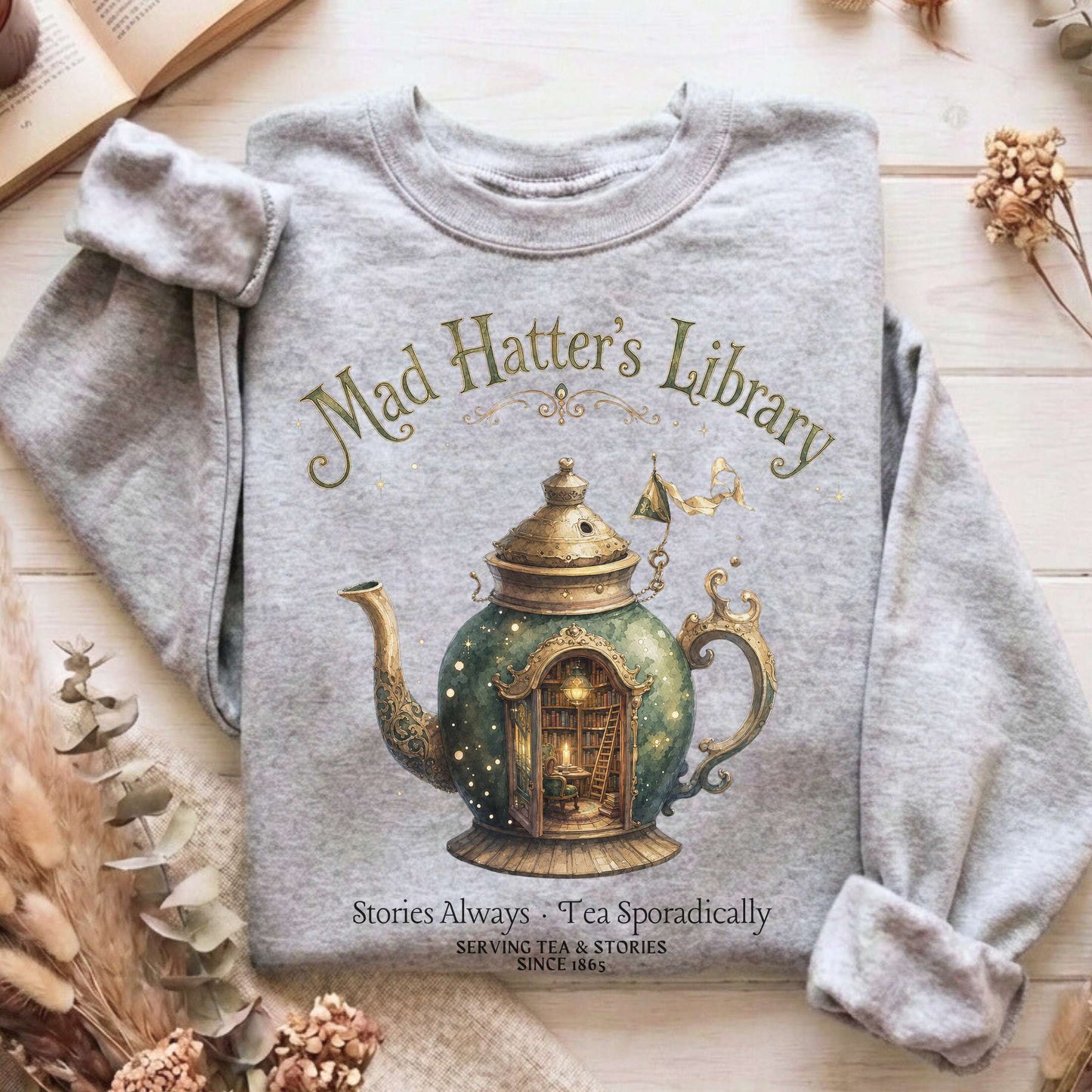 Mad Hatter's Library Lewis Carroll Literary Sweatshirt