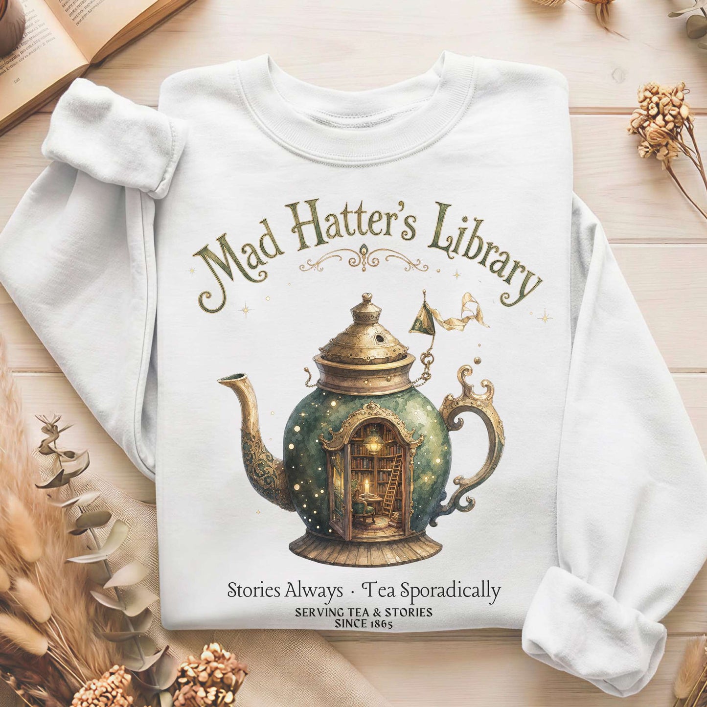 Mad Hatter's Library Lewis Carroll Literary Sweatshirt