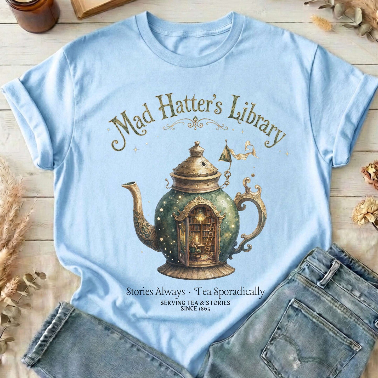 Mad Hatter's Library Lewis Carroll Literary T-Shirt