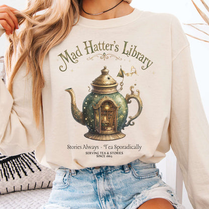 Long-sleeve Ivory / S Mad Hatter's Library Lewis Carroll Literary Long Sleeve The Mystic Eden