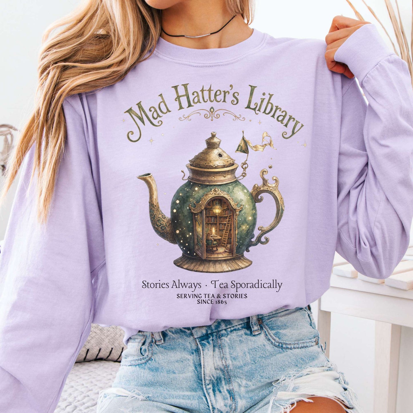 Long-sleeve Orchid / S Mad Hatter's Library Lewis Carroll Literary Long Sleeve The Mystic Eden