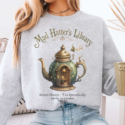 Sweatshirt Ash / S Mad Hatter's Library Lewis Carroll Literary Crewneck Sweatshirt The Mystic Eden