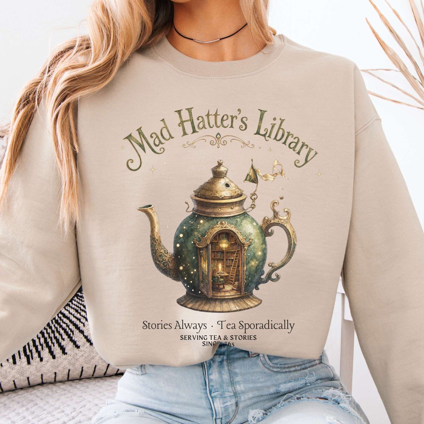Sweatshirt Sand / S Mad Hatter's Library Lewis Carroll Literary Crewneck Sweatshirt The Mystic Eden