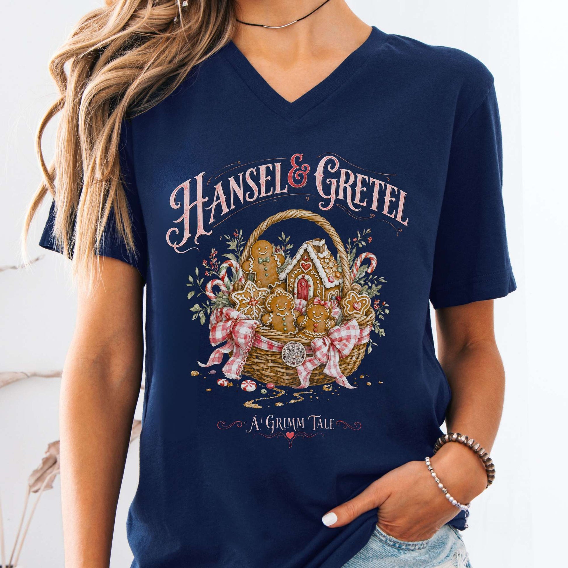 V-neck Navy / S Hansel & Gretel Grimm Brothers Fairy Tale V-Neck The Mystic Eden