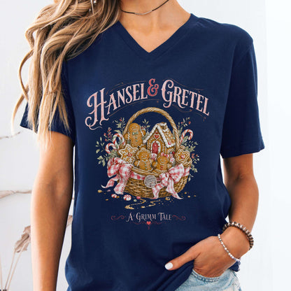 V-neck Navy / S Hansel & Gretel Grimm Brothers Fairy Tale V-Neck The Mystic Eden