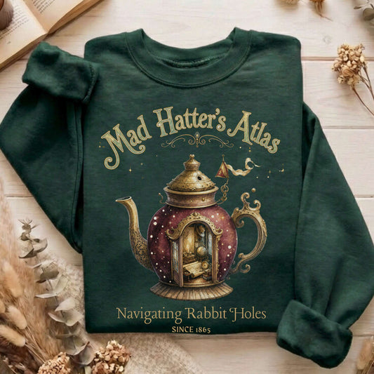 Mad Hatter's Atlas Lewis Carroll Literary Sweatshirt