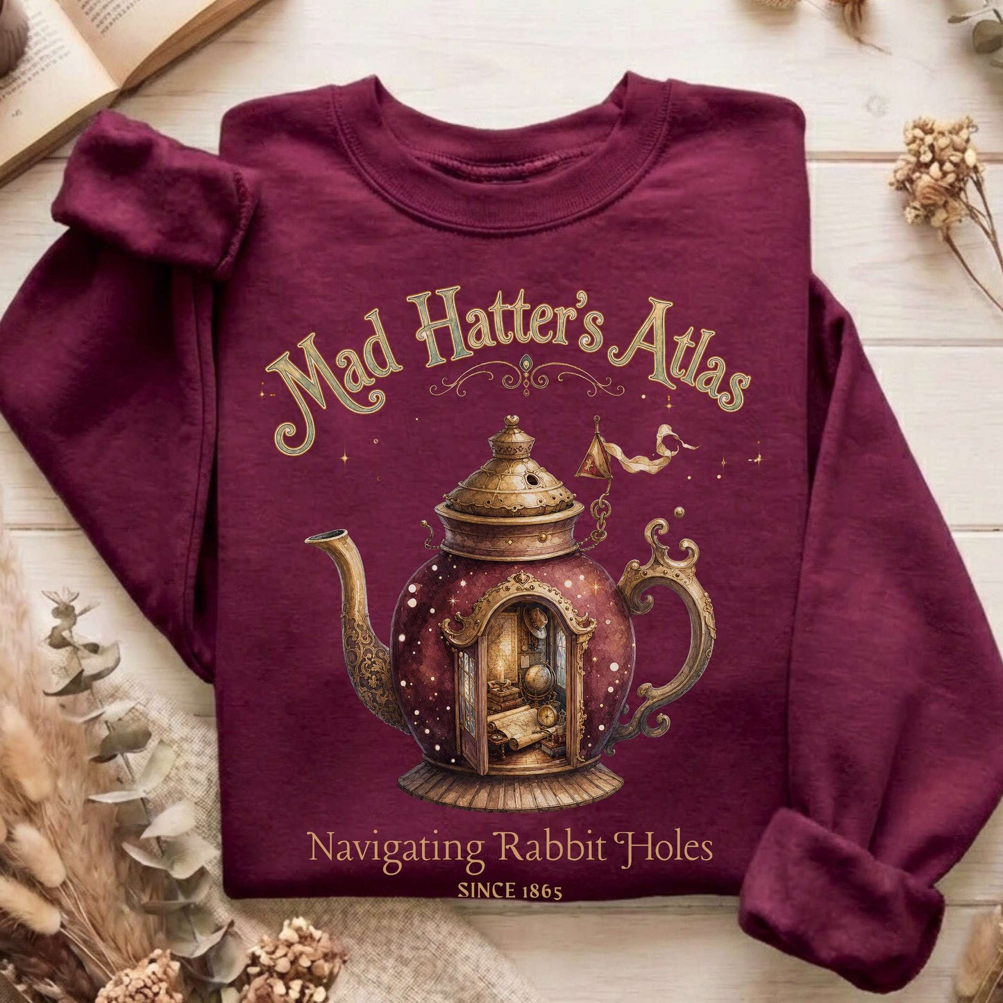 Mad Hatter's Atlas Lewis Carroll Literary Sweatshirt