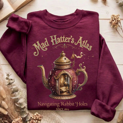 Mad Hatter's Atlas Lewis Carroll Literary Sweatshirt