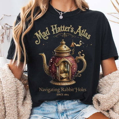 T-Shirt Black / S Mad Hatter's Atlas Lewis Carroll Literary T-Shirt The Mystic Eden