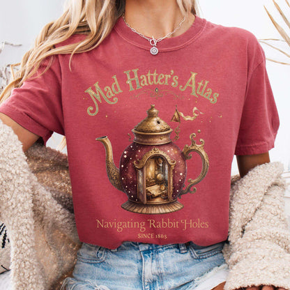 T-Shirt Crimson / S Mad Hatter's Atlas Lewis Carroll Literary T-Shirt The Mystic Eden