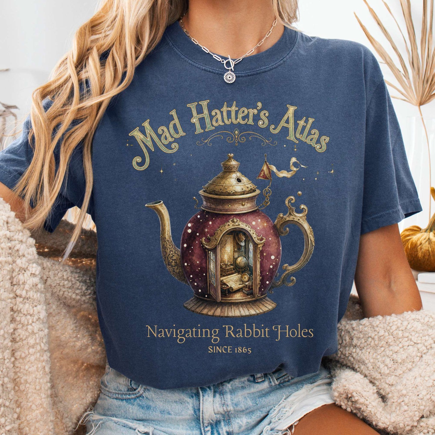 T-Shirt Denim / S Mad Hatter's Atlas Lewis Carroll Literary T-Shirt The Mystic Eden