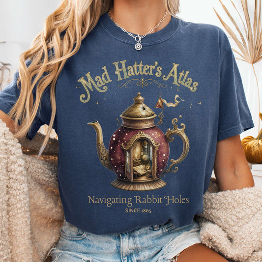 T-Shirt Denim / S Mad Hatter's Atlas Lewis Carroll Literary T-Shirt The Mystic Eden