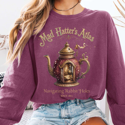 Long-sleeve Berry / S Mad Hatter's Atlas Lewis Carroll Literary Long Sleeve The Mystic Eden