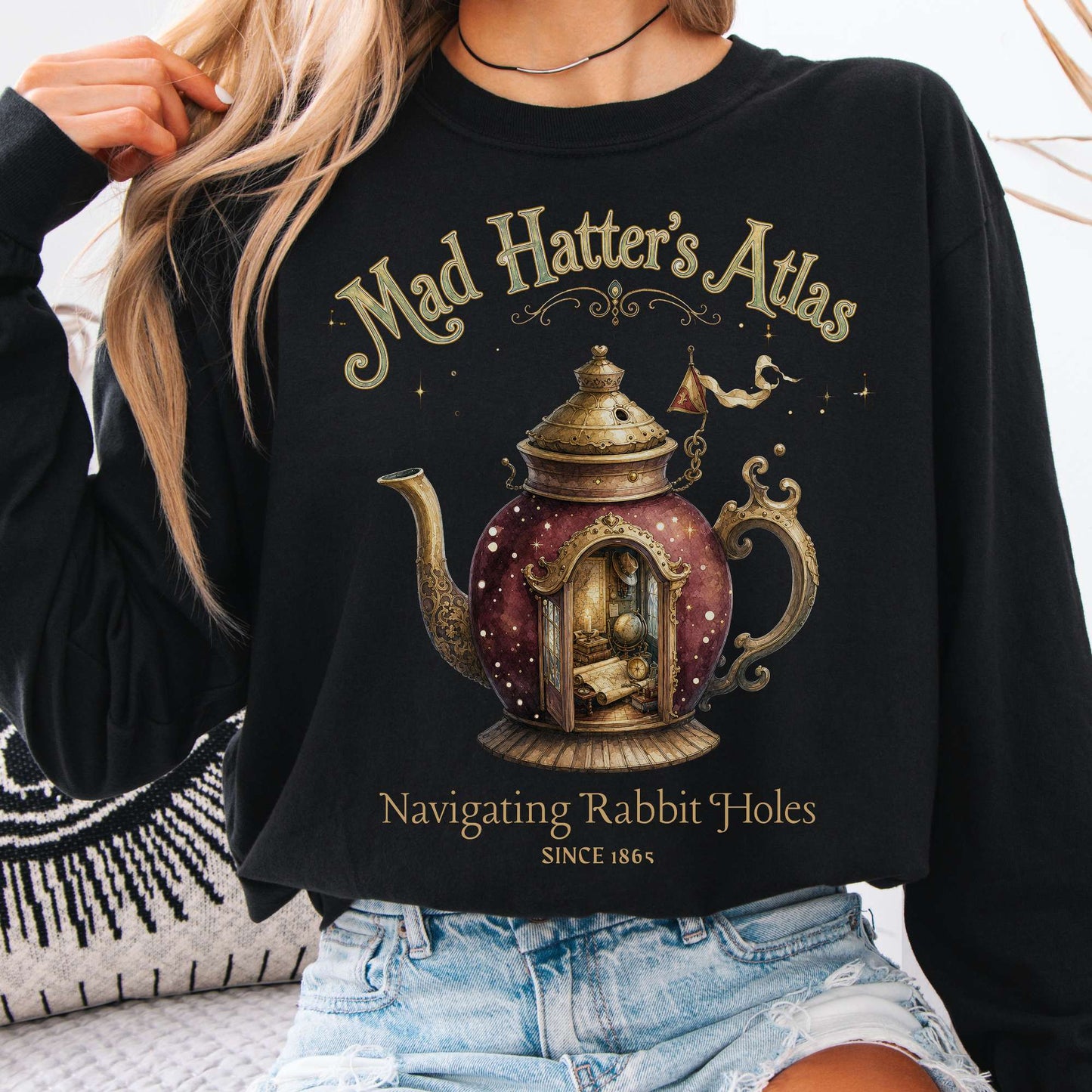Long-sleeve Black / S Mad Hatter's Atlas Lewis Carroll Literary Long Sleeve The Mystic Eden