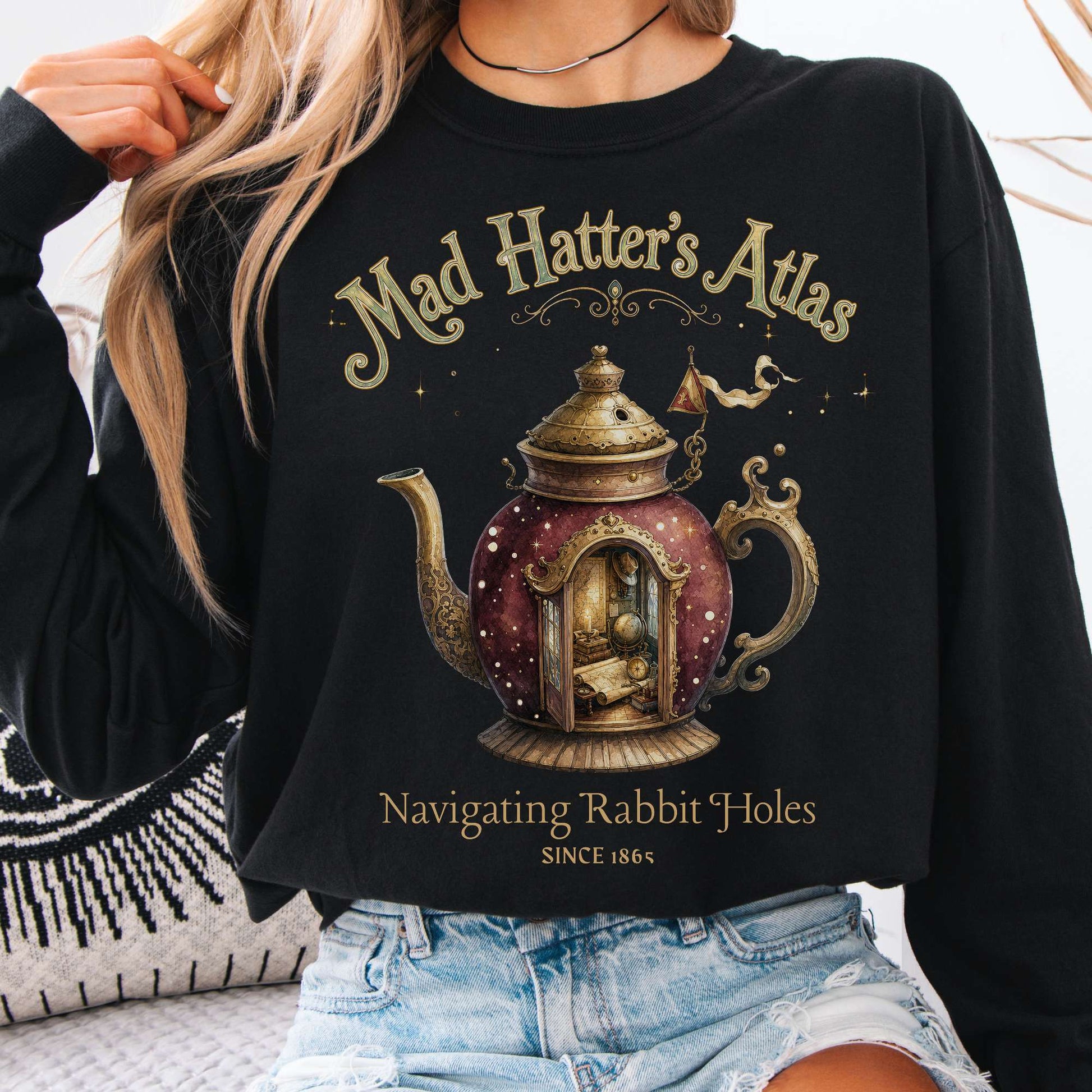Long-sleeve Black / S Mad Hatter's Atlas Lewis Carroll Literary Long Sleeve The Mystic Eden