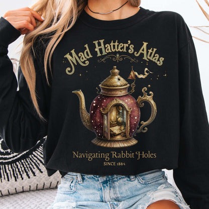 Long-sleeve Black / S Mad Hatter's Atlas Lewis Carroll Literary Long Sleeve The Mystic Eden