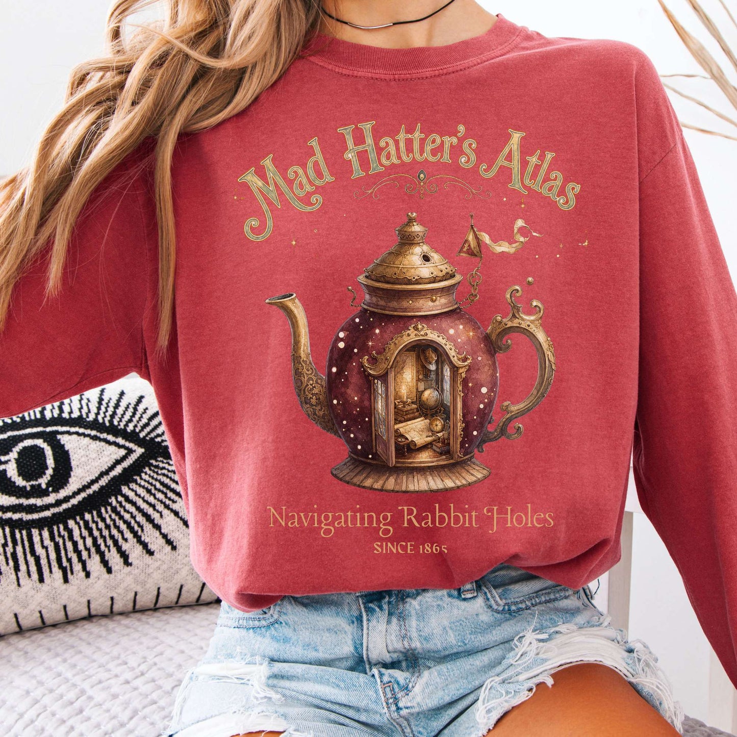 Long-sleeve Crimson / S Mad Hatter's Atlas Lewis Carroll Literary Long Sleeve The Mystic Eden