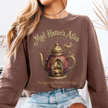 Long-sleeve Espresso / S Mad Hatter's Atlas Lewis Carroll Literary Long Sleeve The Mystic Eden