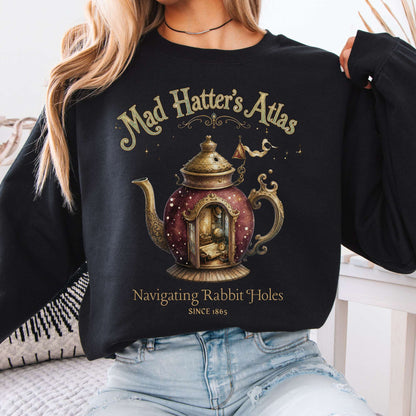 Sweatshirt Black / S Mad Hatter's Atlas Lewis Carroll Literary Crewneck Sweatshirt The Mystic Eden