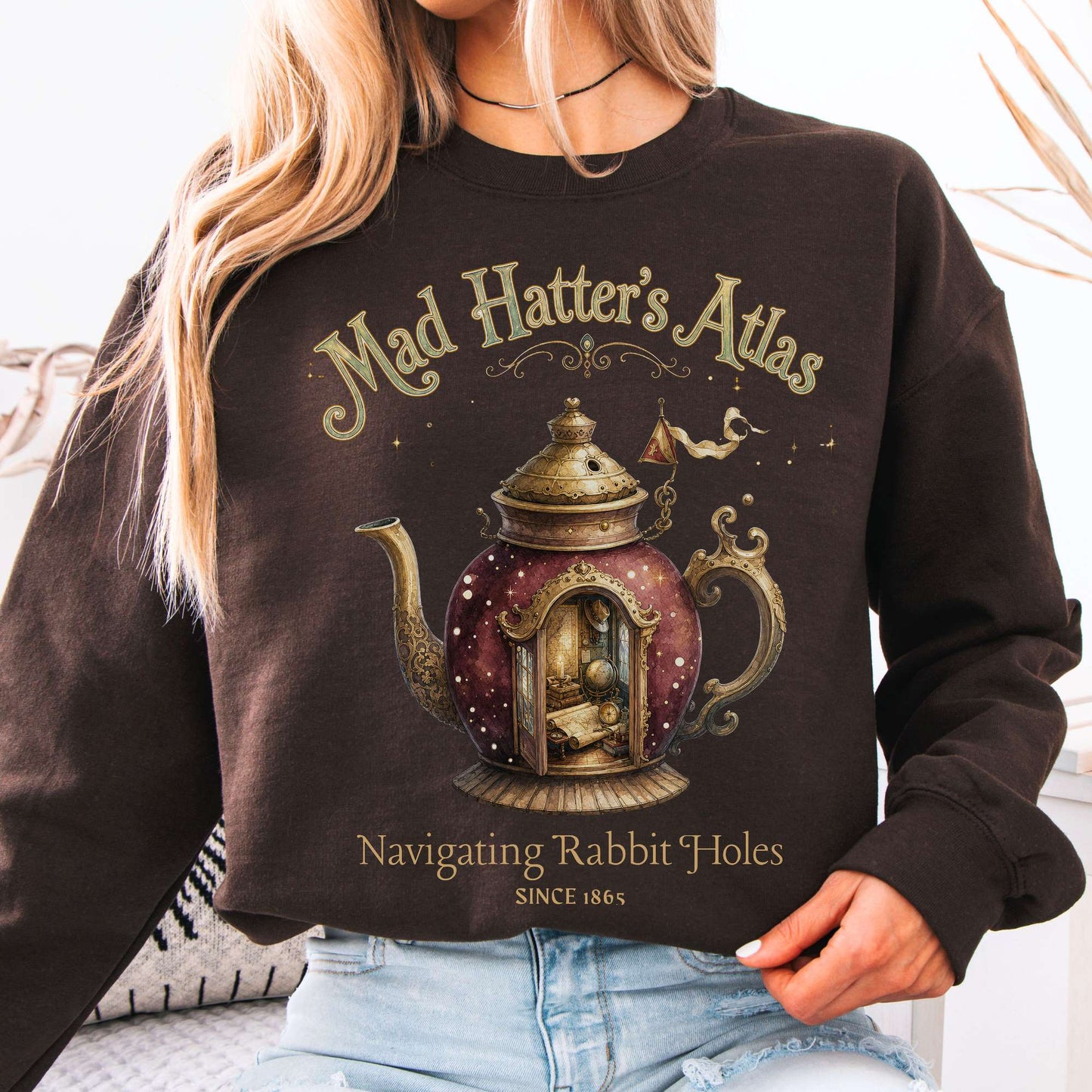Sweatshirt Dark Chocolate / S Mad Hatter's Atlas Lewis Carroll Literary Crewneck Sweatshirt The Mystic Eden