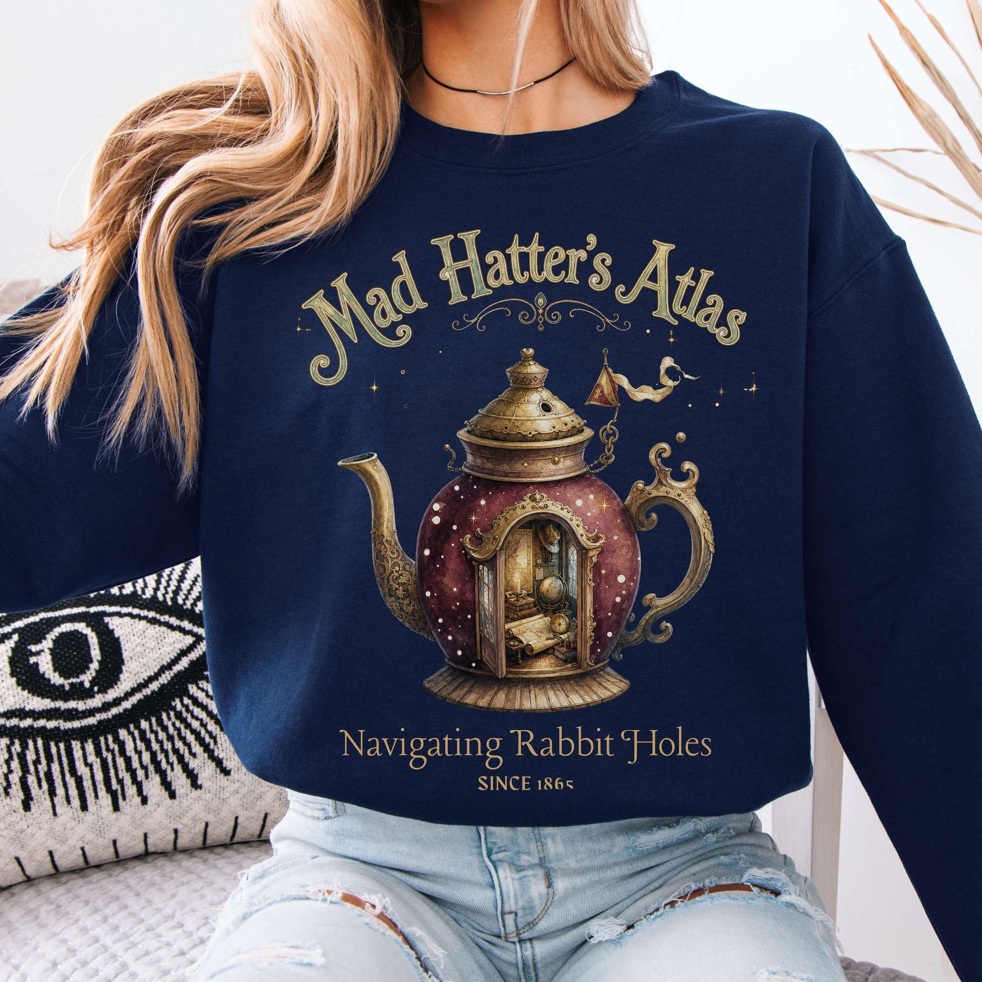 Sweatshirt Navy / S Mad Hatter's Atlas Lewis Carroll Literary Crewneck Sweatshirt The Mystic Eden