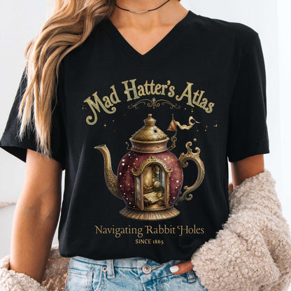 V-neck Black / S Mad Hatter's Atlas Lewis Carroll Literary V-Neck The Mystic Eden